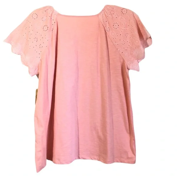 St. John’s Bay | Top Size XXL Eyelet Flutter Sleeves Pink Casual Tee NWT - Picture 3 of 5